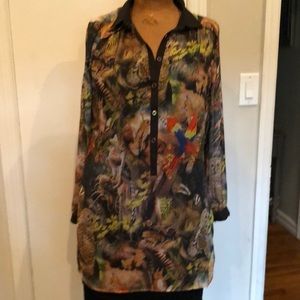 Animal motif multi colored tunic w/ black trim